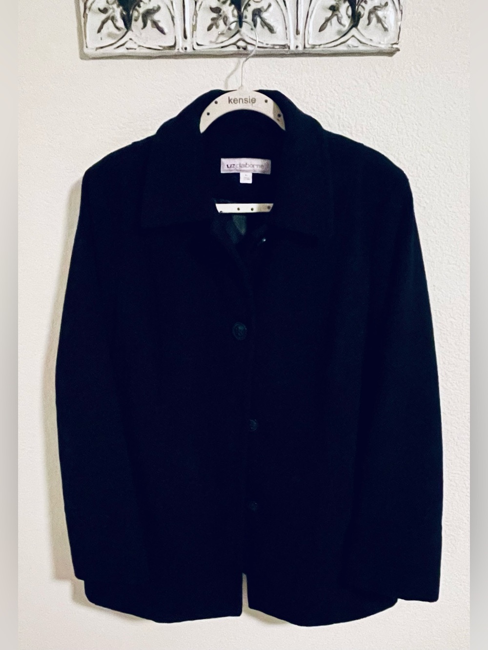 Liz Claiborne Pea Coat Wool Blend 4 Button Front Black Women’s XL